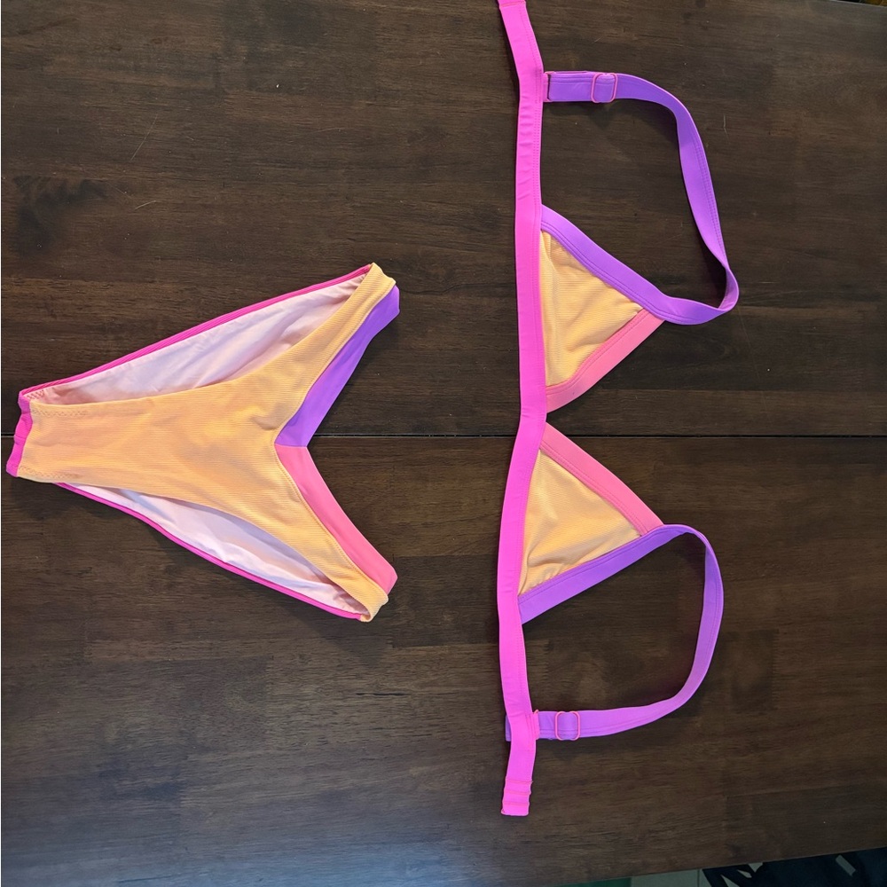Vibrant Pink and Orange Bikini Set for Swim